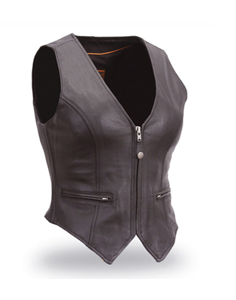 F515 - Women’s Modern Form Fitted Motorcycle Leather Vest